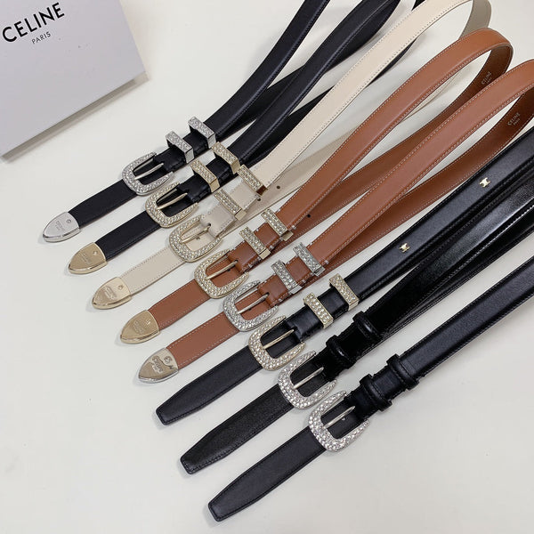 CL 25 MM MARCO BELT WITH STRASS IN BRONZE BROWN CALFSKIN GOLD HARDWARE