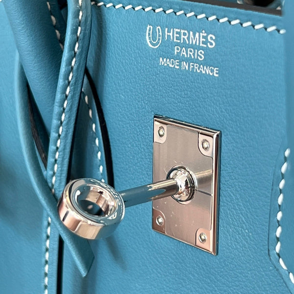 HM Birkin 𝟐𝟓 𝐒𝐰𝐢𝐟𝐭 Blue & Pearl Gray Cowhide  Grayiver Hardware (25day to produce) 270223