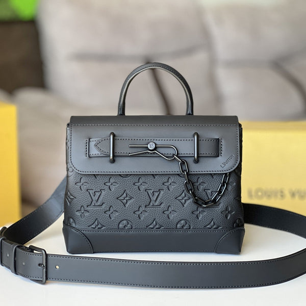 LV Steamer PM Bag 25cm Black Taurillon Monogram Leather