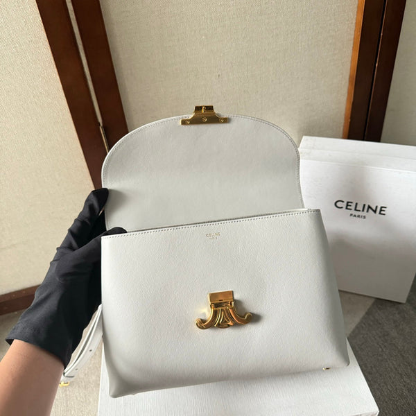 BORSA NINO MEDIA 25 IN PELLE DI VITELLO MORBIDA BIANCA CON FERRAMENTA ORO