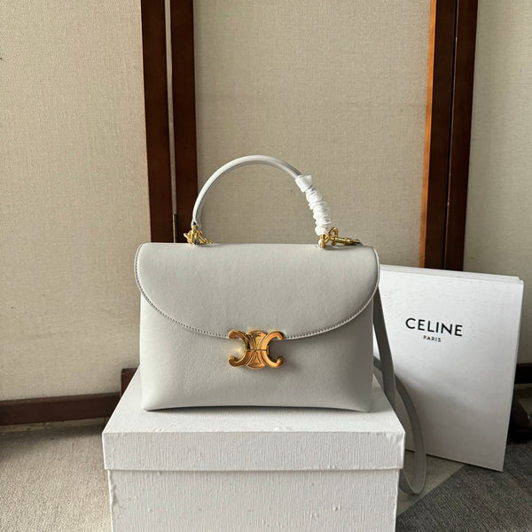 BORSA NINO MEDIA 25 IN PELLE DI VITELLO MORBIDA BIANCA CON FERRAMENTA ORO