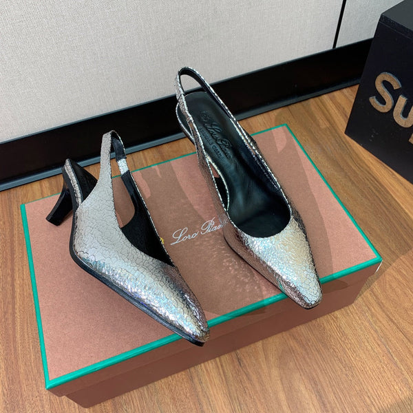 Rebecca Slingbacks 50 Black Silver Calfskin