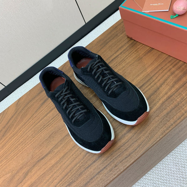 LP Week End Walk Sneaker In Black Mix Navy Blue Denim Fabric And Sudede  984391