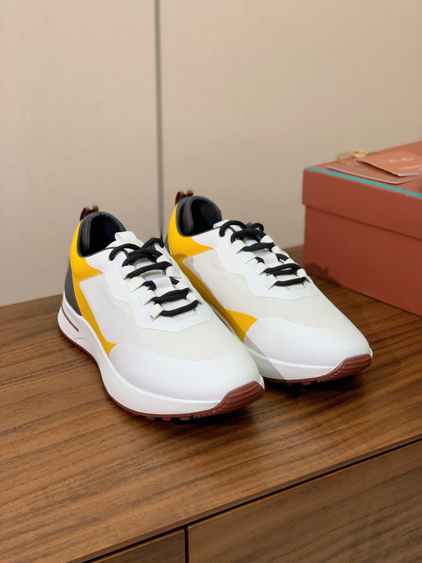 Sneaker LP Week-End Walk in tessuto a rete bianco, nero e giallo 984413