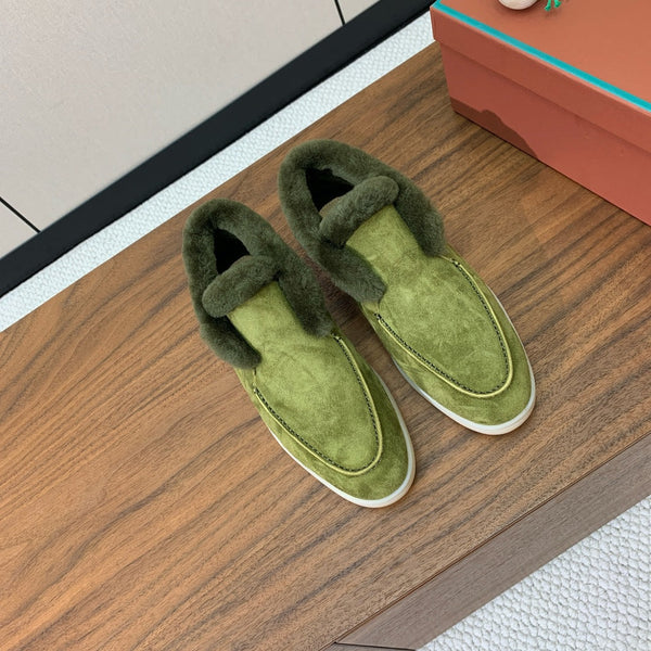 Stivali Chukka LP Open Walk in pelle scamosciata verde con pelliccia di agnello