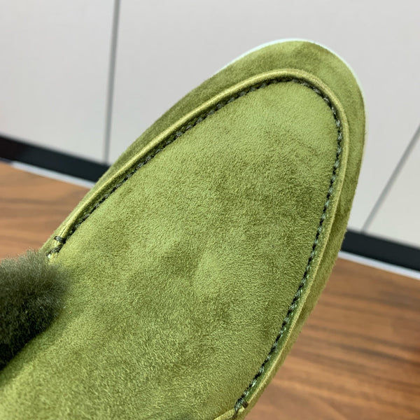 Stivali Chukka LP Open Walk in pelle scamosciata verde con pelliccia di agnello