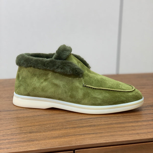 Stivali Chukka LP Open Walk in pelle scamosciata verde con pelliccia di agnello