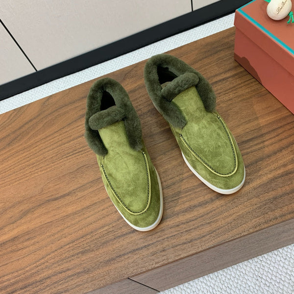 Stivali Chukka LP Open Walk in pelle scamosciata verde con pelliccia di agnello