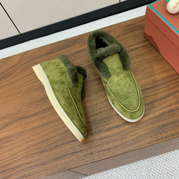 Stivali Chukka LP Open Walk in pelle scamosciata verde con pelliccia di agnello