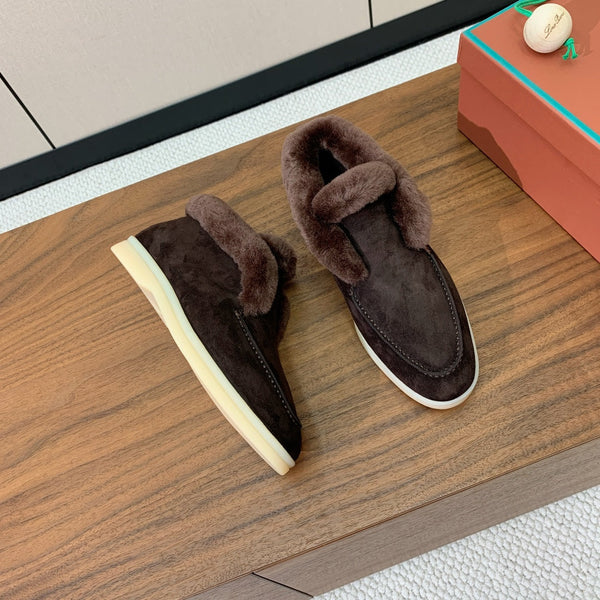 Stivali Chukka LP Open Walk in pelle scamosciata color cioccolato e pelliccia di agnello