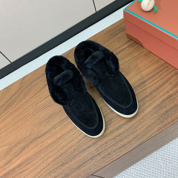 Stivali Chukka LP Open Walk in pelle scamosciata nera con pelliccia di agnello