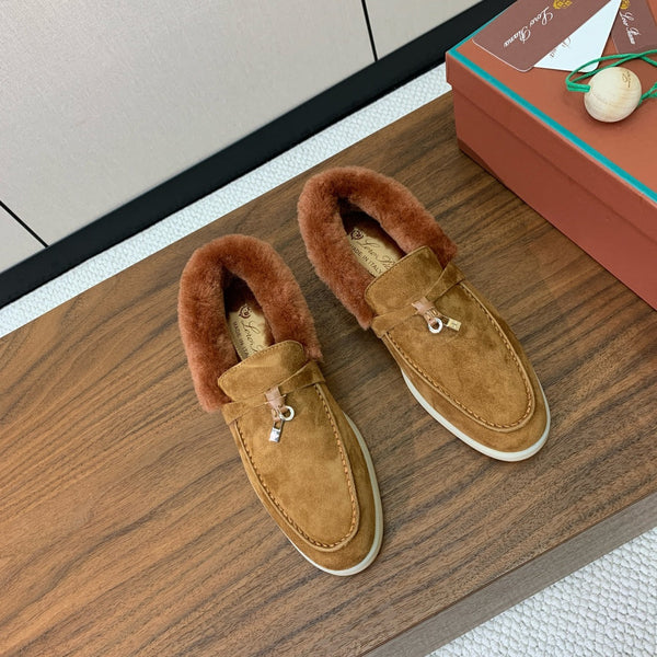 LP Summer Charms Walk Loafers Brown Suede & Tan Brown Rabbit Fur 549535