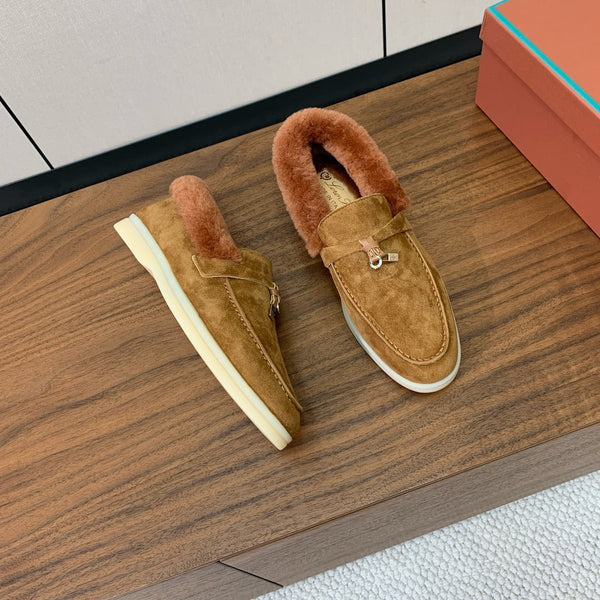 LP Summer Charms Walk Loafers Brown Suede & Tan Brown Rabbit Fur 549535