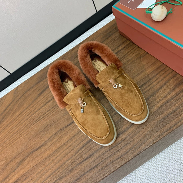 LP Summer Charms Walk Loafers Brown Suede & Tan Brown Rabbit Fur 549535
