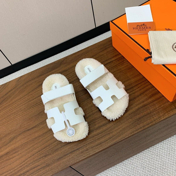 HM Chypre Sandal White Mix Light Beige Wool And Cowhide Lining  984210