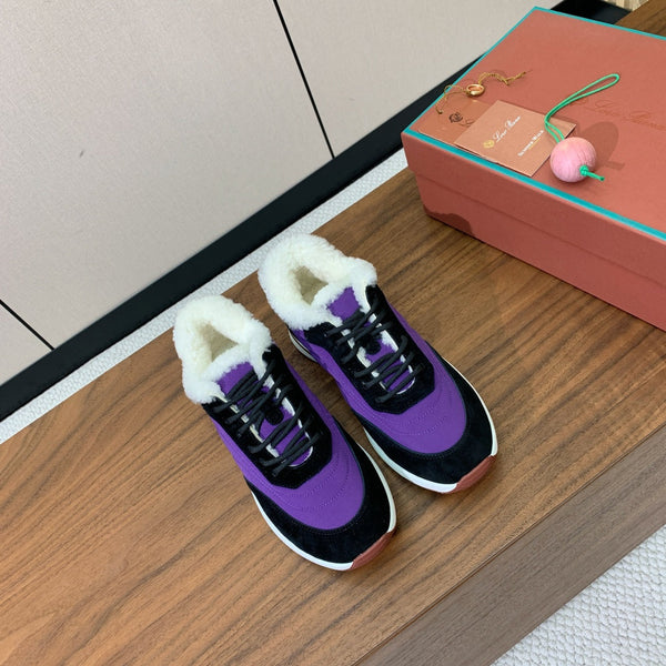 LP 26s Flexy Walk Sneakers 3cm Purple Black Suede Shearling 110919