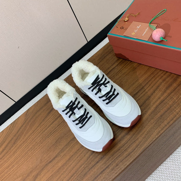 LP 26s Flexy Walk Sneakers 3cm White Suede Shearling 110922