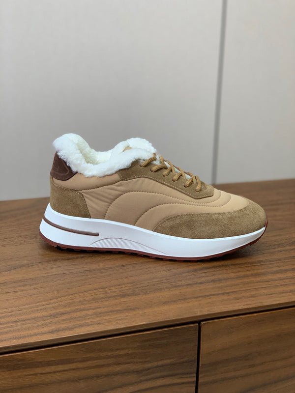 LP 26s Flexy Walk Sneakers 3cm Khaki Suede Shearling 110923