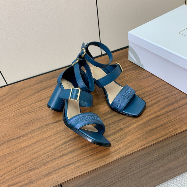 Sandales CD J'Adior à talons hauts 8 cm en toile de cuir de vachette bleue 793126