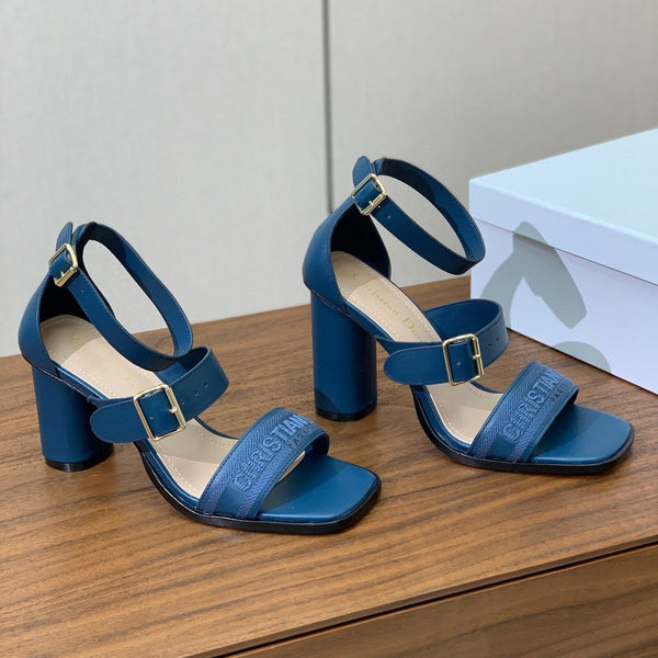 Sandales CD J'Adior à talons hauts 8 cm en toile de cuir de vachette bleue 793126