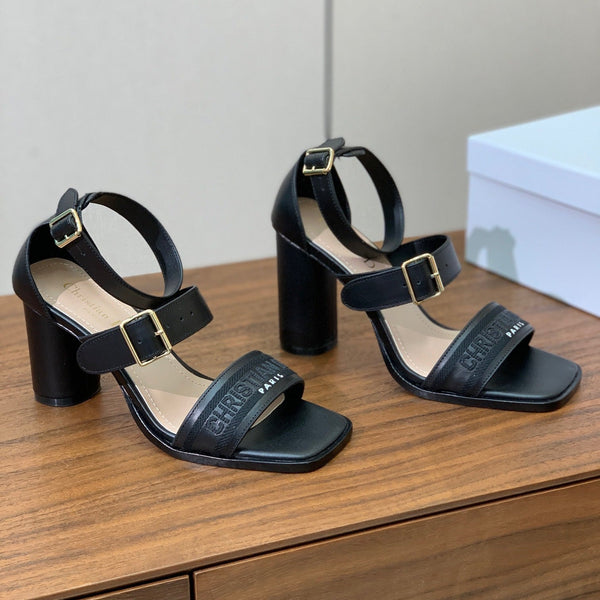 CD J'Adior High-Heel Sandals 8cm Black Cowhide Canvas 793128