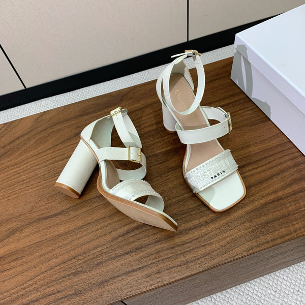 CD Sandales à talons hauts J'Adior 10 cm Toile de cuir de vachette blanche 793133