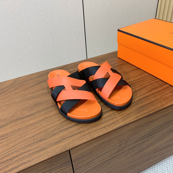 Sandalo HM Kazimir in pelle di vitello nera e arancione 294011