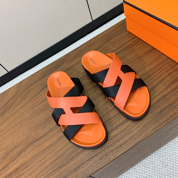 Sandalo HM Kazimir in pelle di vitello nera e arancione 294011