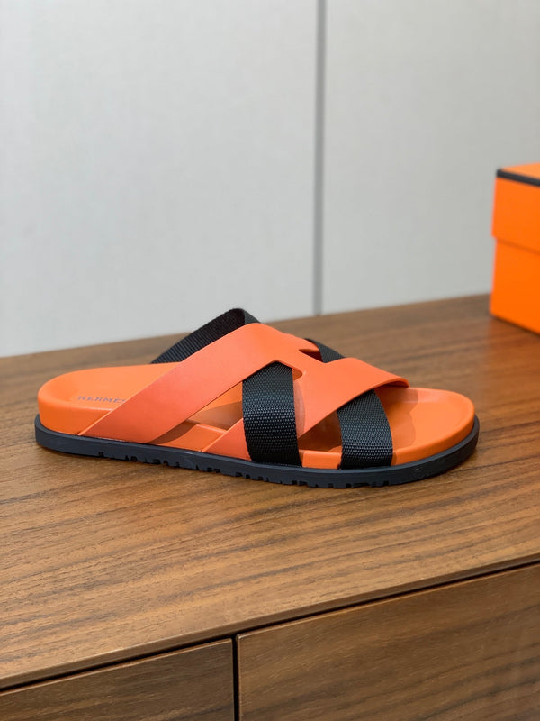 Sandalo HM Kazimir in pelle di vitello nera e arancione 294011