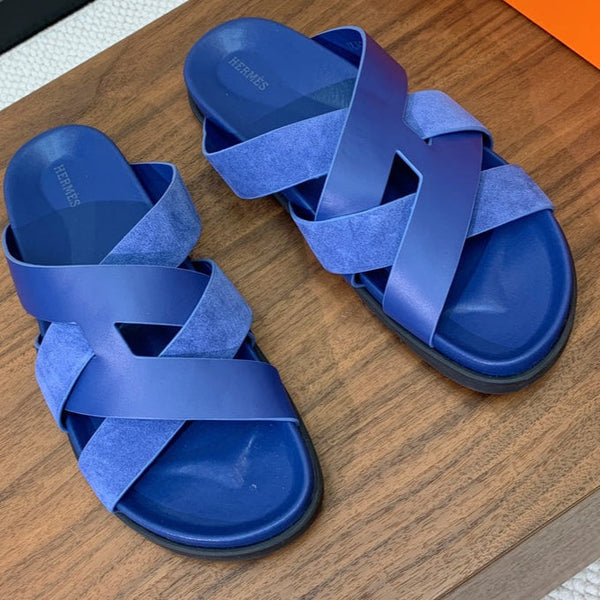 Sandalo HM Kazimir in pelle di vitello scamosciata blu cobalto 294032