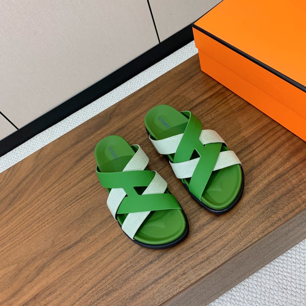 HM Kazimir Sandal Green Gray Farbic Calfskin 293988