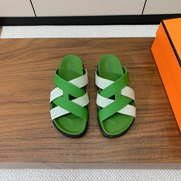 HM Kazimir Sandal Green Gray Farbic Calfskin 293988
