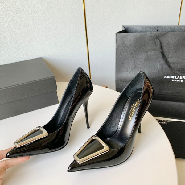 SL TRIANGLE BASIC HIGH HEELS BLACK CALFSKIN