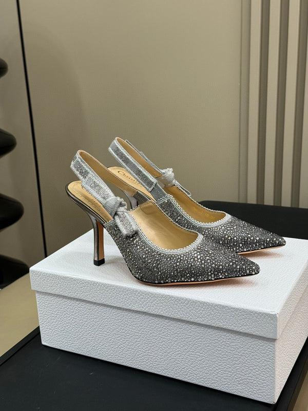 J'Adior Slingback Black Silver-tone Cotton Microbeads