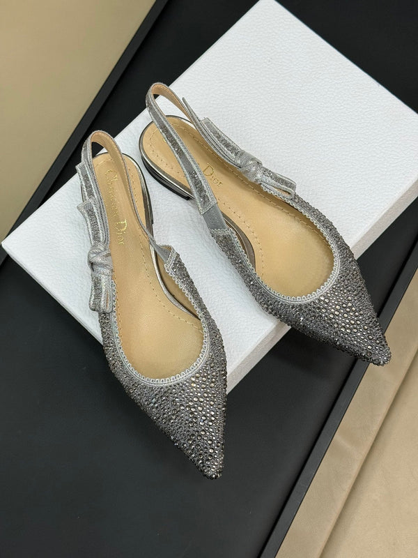 J'Adior Slingback Black Silver-tone Cotton Microbeads