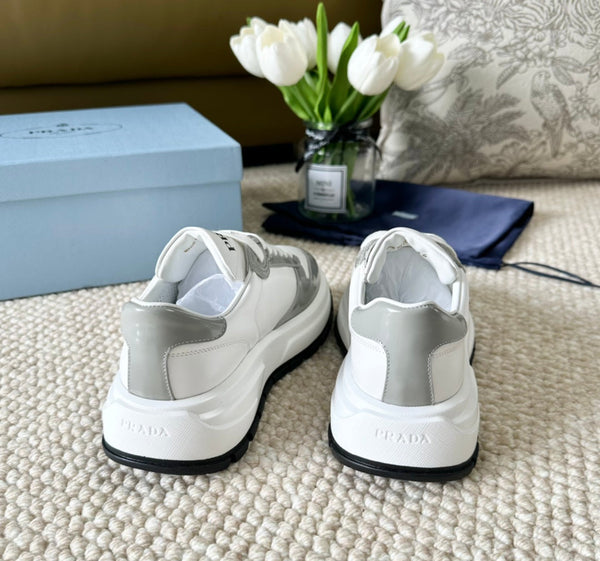 PRA BLACK THICK SOLE SNEAKER GRAY AND WHITE CALFSKIN