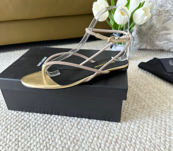 SANDALI BASSI SL CRYSTAL IN PELLE DI VITELLO ORO METALLIZZATO