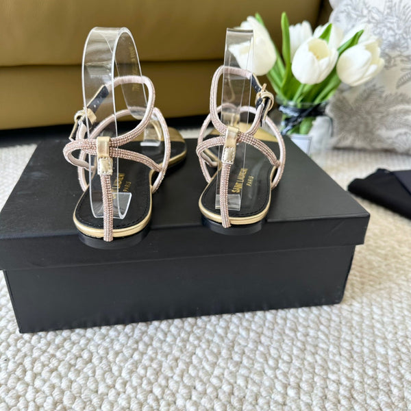 SANDALI BASSI SL CRYSTAL IN PELLE DI VITELLO ORO METALLIZZATO