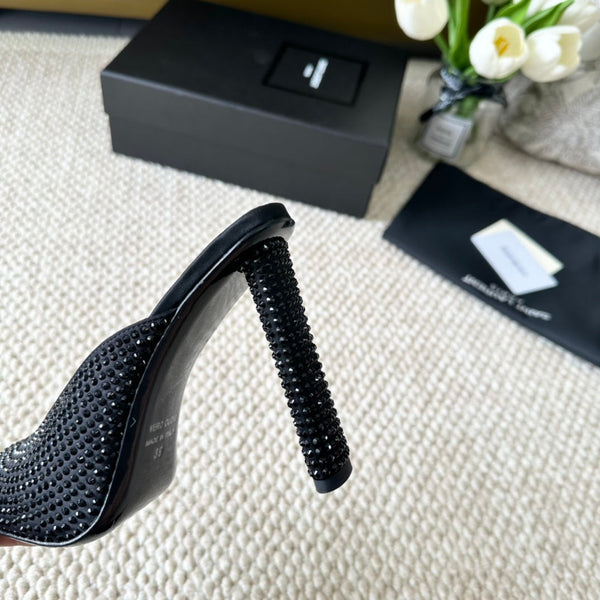 SL SEPT MULES IN RASO NERO E STRASS