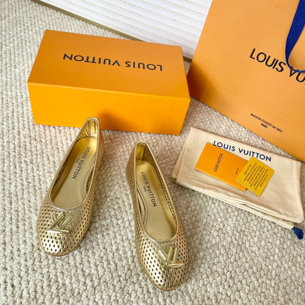 Ballerina piatta LV Shake in pelle di vacchetta gialla