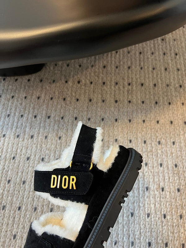 CD Dioract Sandal 40mm Black Suede And Fleece Lining