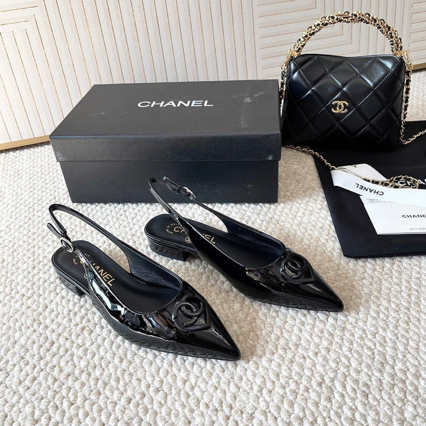 CC 26s Pointed-Toe Flats Slingback Black Patent Leather 787143
