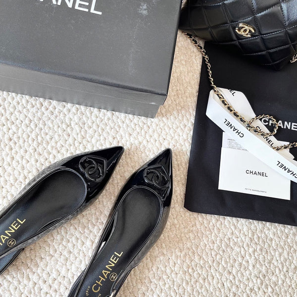 CC 26s Pointed-Toe Flats Slingback Black Patent Leather 787143