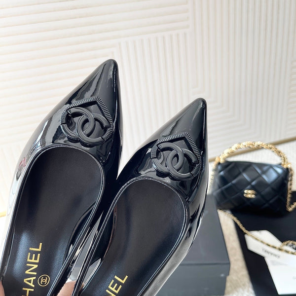 CC 26s Pointed-Toe Flats Slingback Black Patent Leather 787143