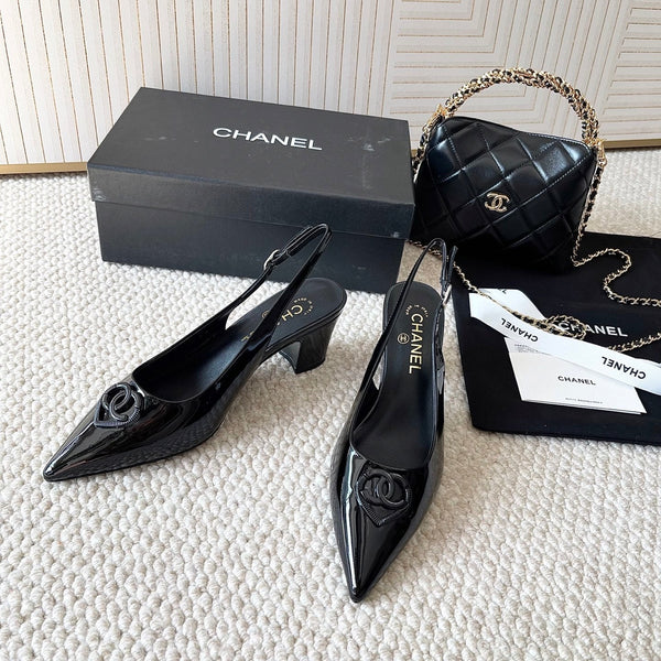 CC 26s Pointed-Toe Slingback Black Patent Leather 787142