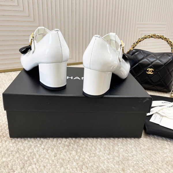 CC 26s Bow Mary Jane Chunky Heel 6cm White Glossy Leather 787147