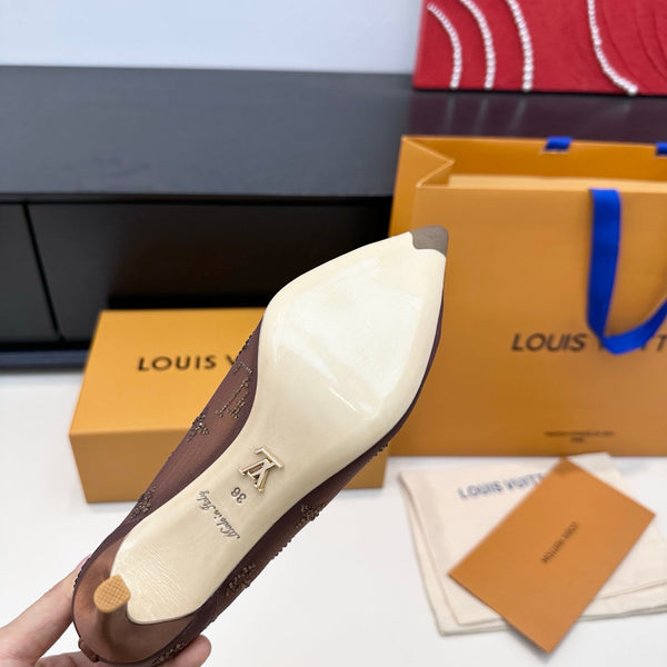 LV GALA High Heels Series Shoes 75mm Dark Rose Taupe Mesh 542215