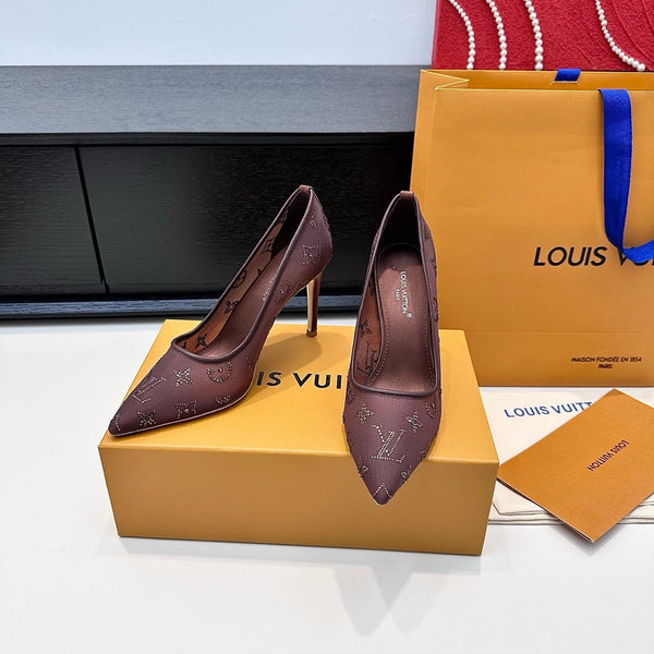 LV GALA High Heels Series Shoes 95mm Dark Rose Taupe Mesh 542214