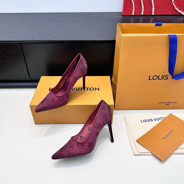 LV GALA High Heels Series Shoes 95mm Mulberry Mesh 542218