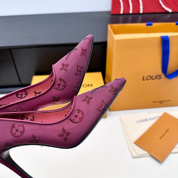 LV GALA High Heels Series Shoes 95mm Mulberry Mesh 542218